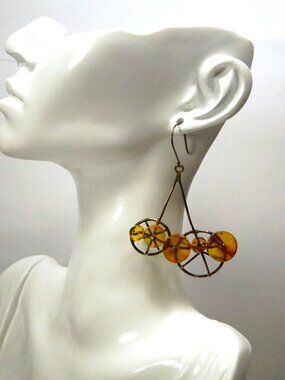 Unique Modernist Amber Earrings - Funky  Design - Large Bicycle Dangles